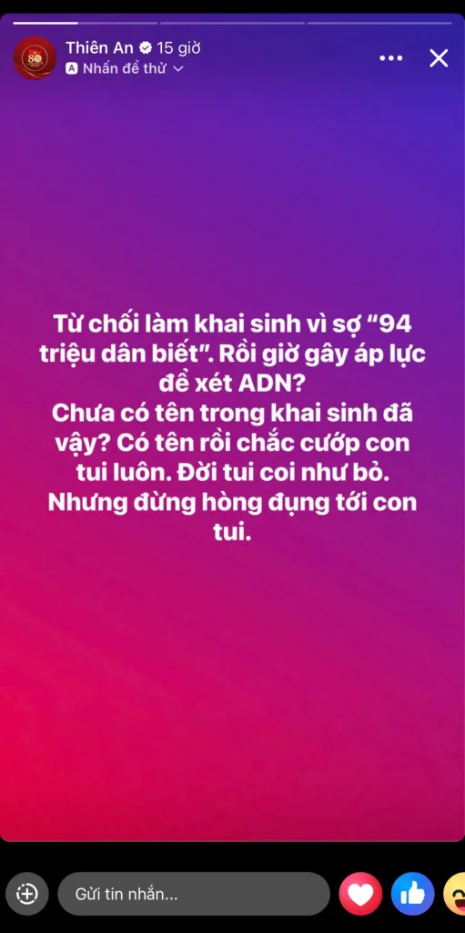 Thiên An viết trên story của mình