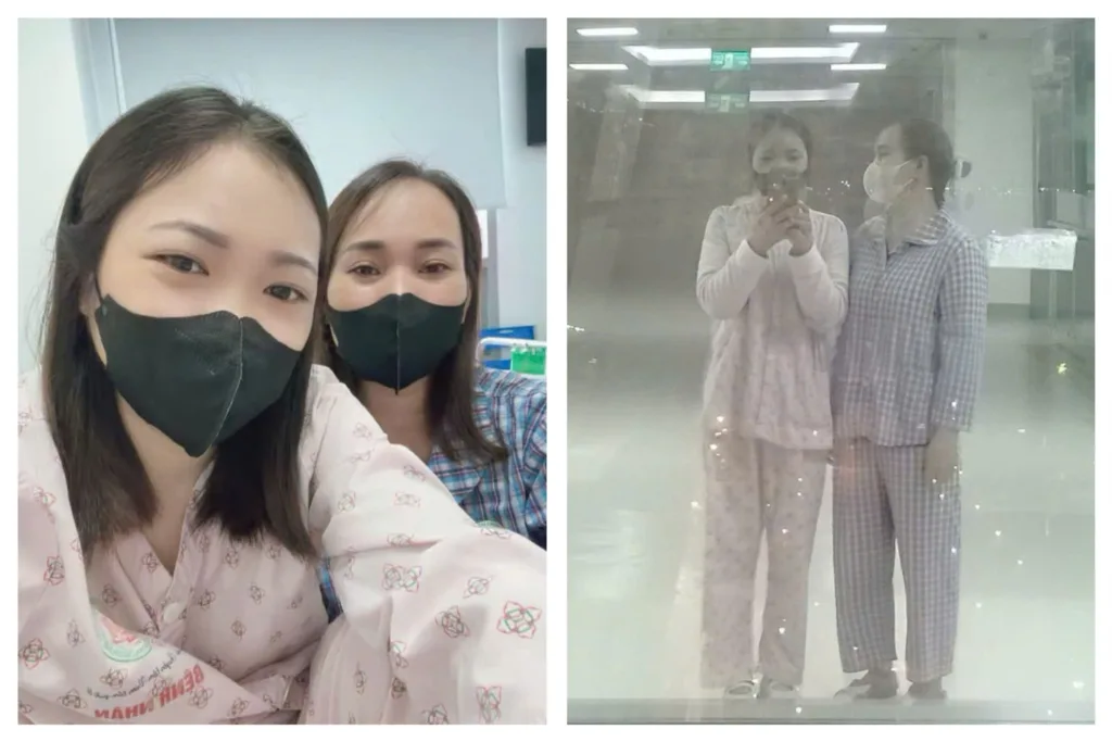 Hai mẹ con trong những ngày điều trị tại Bệnh viện TWQĐ 108